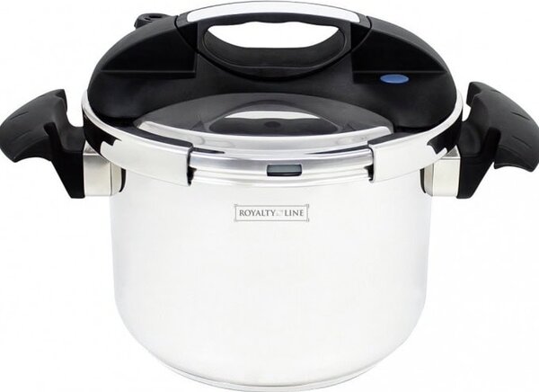 Тенджера под налягане Royalty Line RL-PS6L, 6 l, 22 cm диаметър, неръждаема стомана, капак с въртящ механизъм, инокс