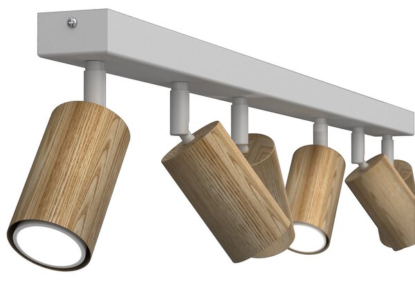 Luminex Тавански прожектор Nisse, бял, дължина 90 cm, 5-крилен, дърво/метал, Затъмняване, Бял, Дневна/трапезария, Дървесина, Таван с много пламъци