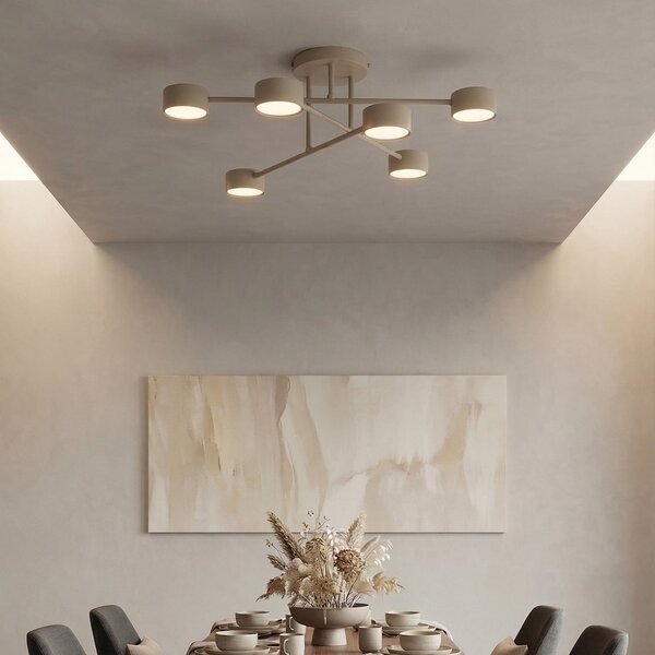 EMIBIG LIGHTING Таванна лампа HALO, бежова, Ø 60 см, 6-лампова, метал, GX53, Затъмняване, Бежов, Дневна/трапезария, Метал, Модерен, Полукръгъл таван с разстояния