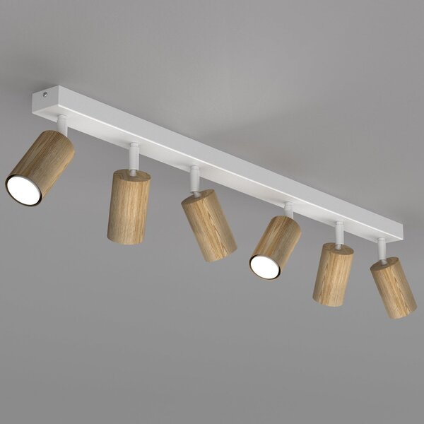 Luminex Тавански прожектор Nisse, бял, дължина 90 cm, 5-крилен, дърво/метал, Затъмняване, Бял, Дневна/трапезария, Дървесина, Таван с много пламъци