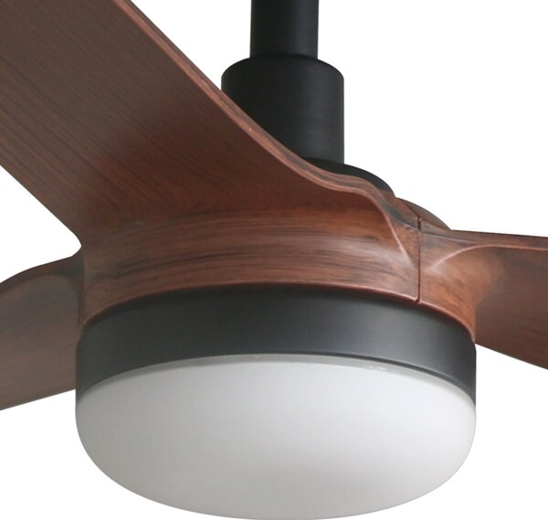 FARO BARCELONA LED тавански вентилатор Punt M, черен/дърво, DC, безшумен, 130 см, Затъмняване, Черен, Дневна/трапезария, Метал, Модерен
