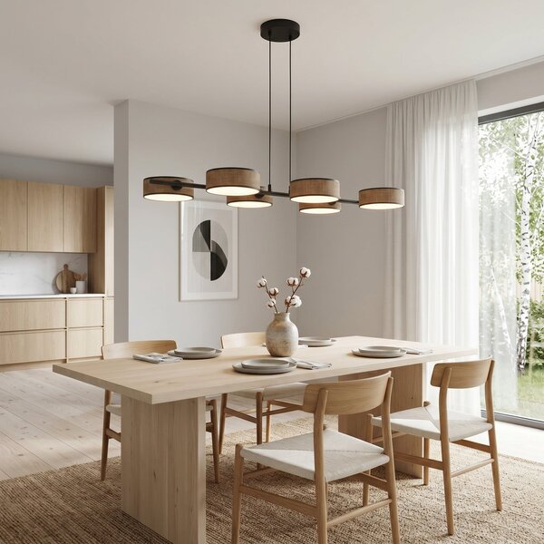 EMIBIG LIGHTING Висяща лампа DRUMZ, кафява, дължина 100 см, 6-лампова, текстил, E14, Затъмняване, Кафяв / ръждив, Дневна/трапезария, Плат / текстил, Модерен