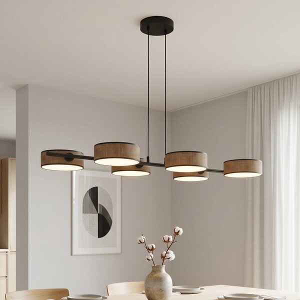 EMIBIG LIGHTING Висяща лампа DRUMZ, кафява, дължина 100 см, 6-лампова, текстил, E14, Затъмняване, Кафяв / ръждив, Дневна/трапезария, Плат / текстил, Модерен