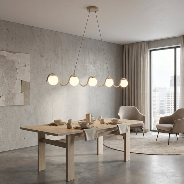 EMIBIG LIGHTING Висяща лампа SINUS, бежова, дължина 110 см, 5-лампова, метал/стъкло, Затъмняване, Бежов, Дневна/трапезария, Стъкло, Модерен, Глобус