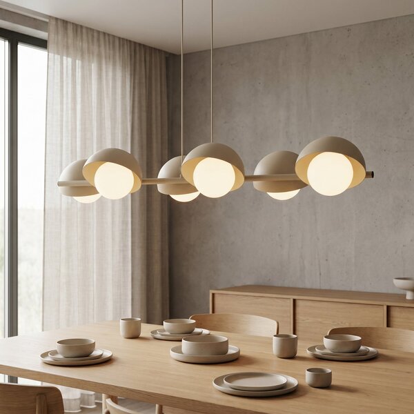 EMIBIG LIGHTING Висяща лампа BOOM, бежова, дължина 88 см, 6-лампова, метал/стъкло, Затъмняване, Бежов, Дневна/трапезария, Метал, Модерен