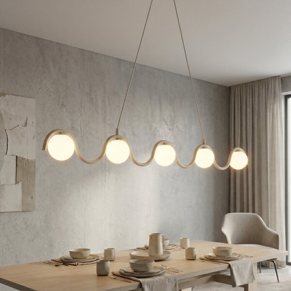 EMIBIG LIGHTING Висяща лампа SINUS, бежова, дължина 110 см, 5-лампова, метал/стъкло, Затъмняване, Бежов, Дневна/трапезария, Стъкло, Модерен, Глобус