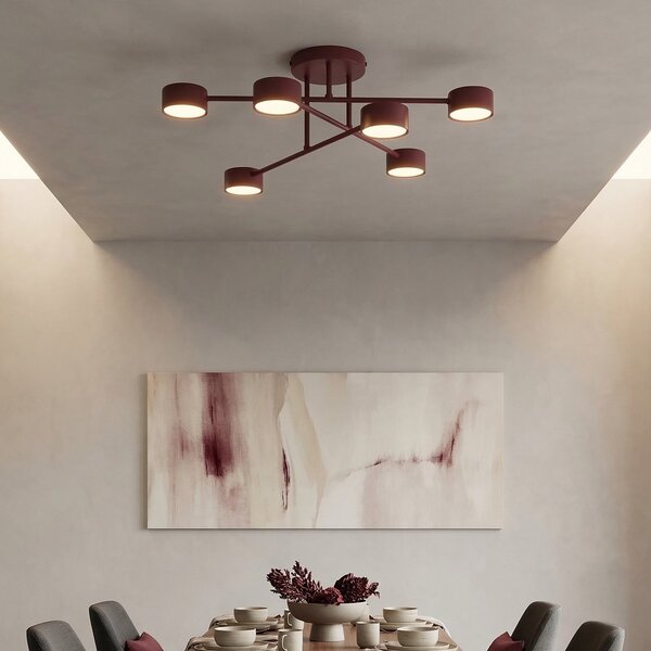 EMIBIG LIGHTING Таванна лампа HALO, тъмночервена, Ø 60 см, 6-лампова, метал, GX53, Затъмняване, Червен, Дневна/трапезария, Метал, Модерен, Полукръгъл таван с разстояния