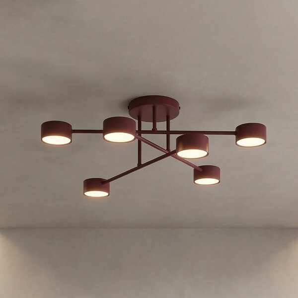 EMIBIG LIGHTING Таванна лампа HALO, тъмночервена, Ø 60 см, 6-лампова, метал, GX53, Затъмняване, Червен, Дневна/трапезария, Метал, Модерен, Полукръгъл таван с разстояния