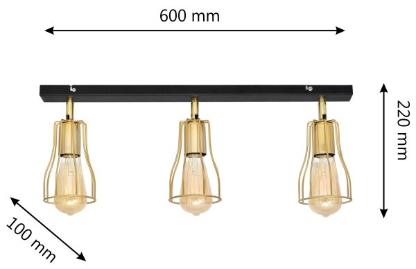 Спот TUBE 3xE27/60W/230V златист/черен