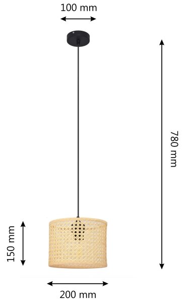 Пендел ALBA 1xE27/60W/230V Ø 20 cm ратан/черен