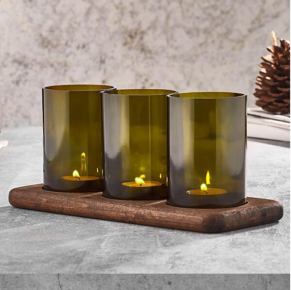 Candle holder 11x28 cm дърво/стъкло