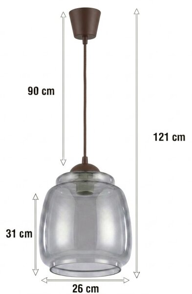 Brilagi - LED полилей на кабел R GLASS 1xE27/60W/230V диаметър 26 см кафяв/димно сив