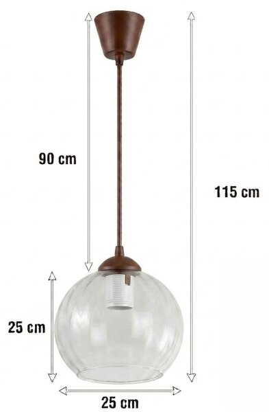 Brilagi - LED полилей на кабел RETRO GLASS 1xE27/60W/230V Ø 25 см кафява/прозрачна