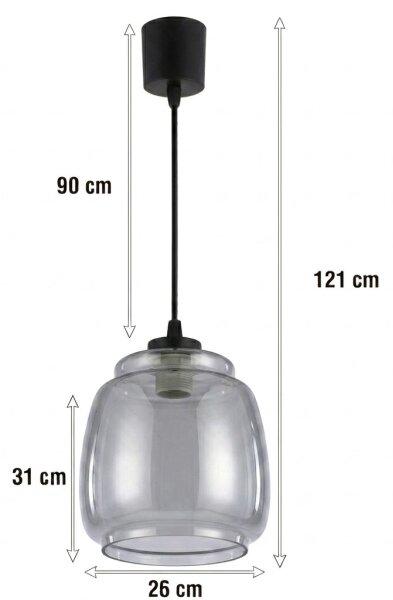 Brilagi - LED полилей на стоманено въже R GLASS 1xE27/60W/230V Ø 26 см черен/димчато сив