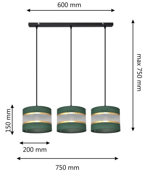 Пендел HELEN 3xE27/60W/230V зелен/златист