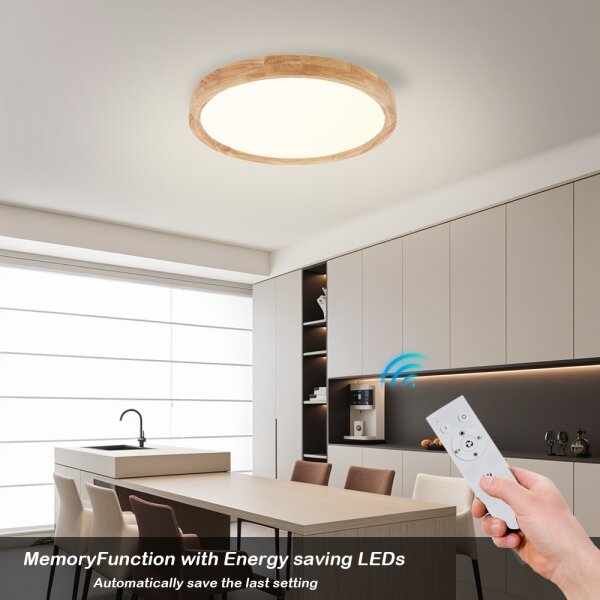 Brilagi - Димируемо LED осветително тяло WOODROUND LED/30W/230V 3000-6000K Ø 40 см + дистанционно управление