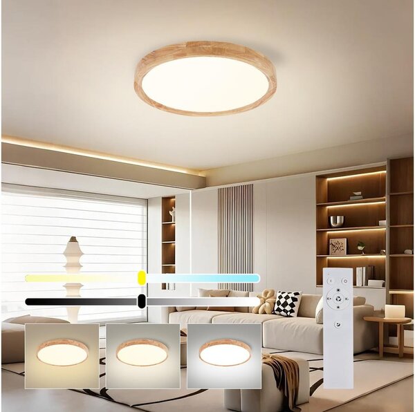 Brilagi - Димируемо LED осветително тяло WOODROUND LED/30W/230V 3000-6000K Ø 40 см + дистанционно управление