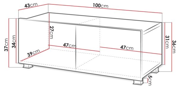 Шкаф за телевизор CALABRINI 37x100 см черен