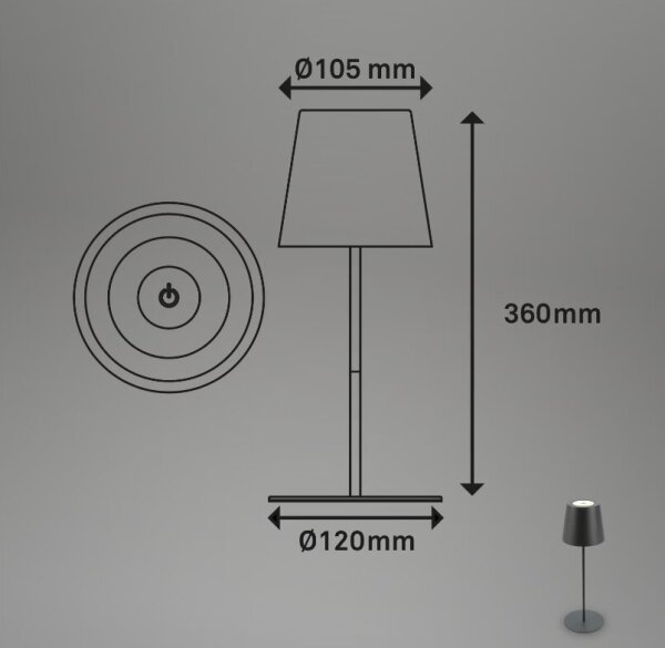 Briloner 7508015 - LED Димируема акумулаторна настолна лампа LED/2,5W/5V IP44 антрацит