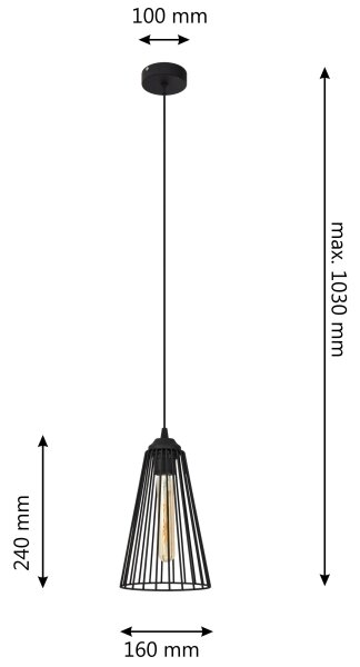 Пендел TORRI 1xE27/15W/230V Ø 16 см черен