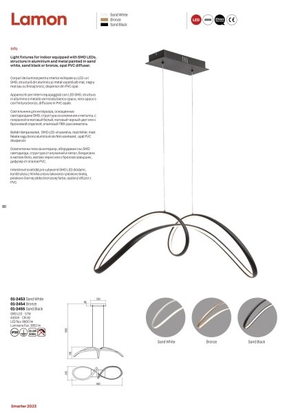 Redo 01-2455 - LED Пендел LAMON LED/57W/230V черен