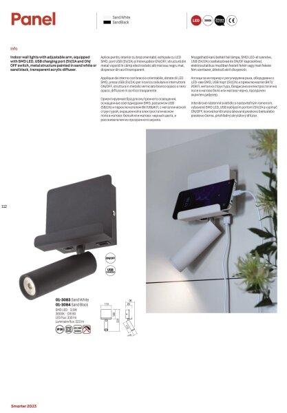 Redo 01-3084 - LED Стенен спот PANEL LED/3,5W/230V USB черен