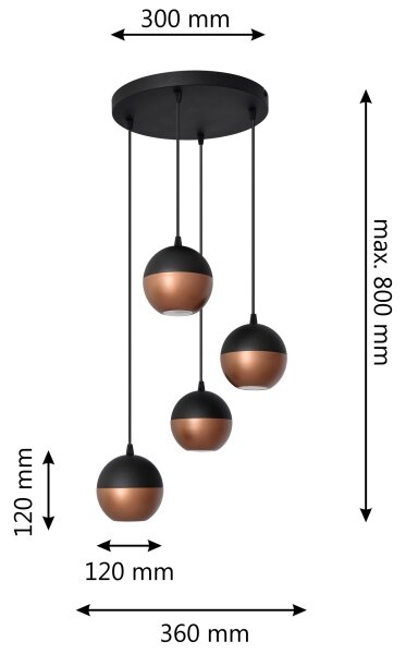 LED Пендел MIDWAY 4xGU10/4,8W/230V черен/меден