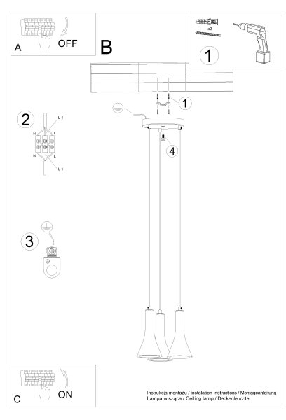 Sollux SL.1226 - Пендел REA 3xE14/12W/230V бетон