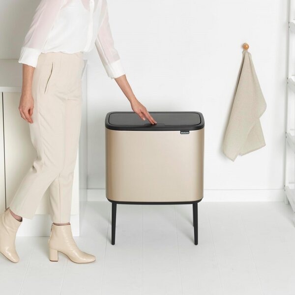 Кош за боклук Brabantia Bo Touch 1003213, 36 л, Плавно и безшумно отваряне, Голям отвор, Златен металик