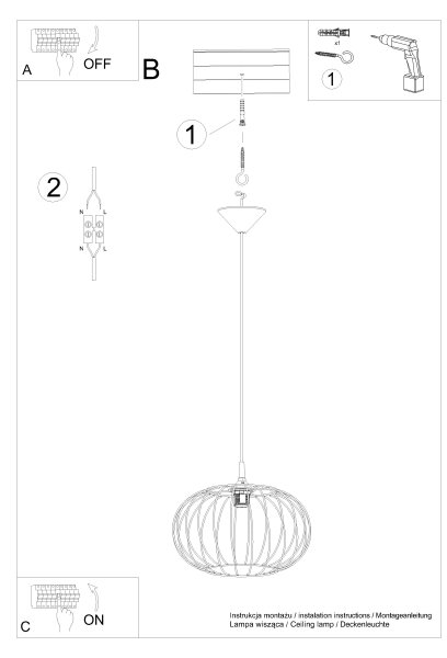 Sollux SL.1185 - Пендел TSUNO 1xE27/15W/230V черен