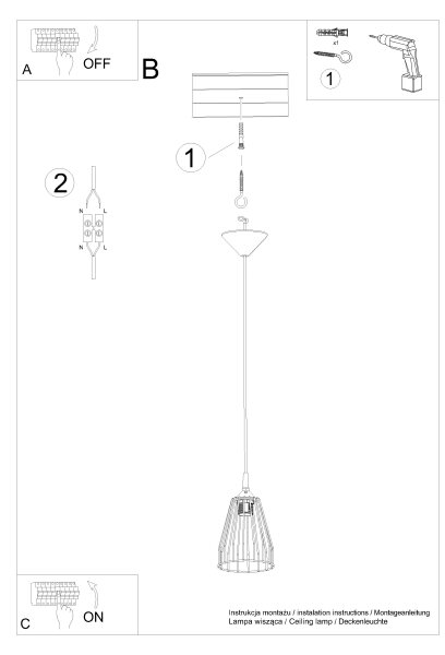 Sollux SL.1205 - Пендел LEYO 1xE27/15W/230V черен