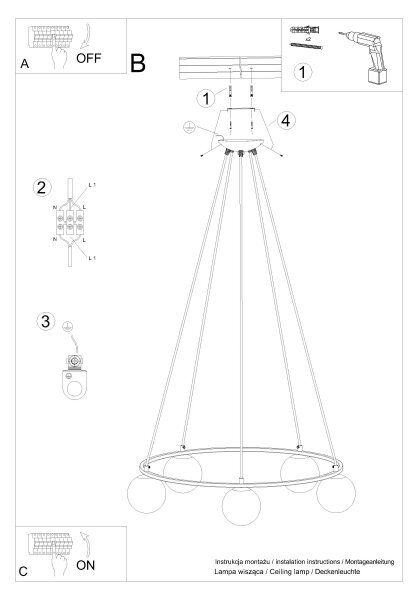 Sollux SL.1214 - Пендел YOLI 5xG9/8W/230V черен