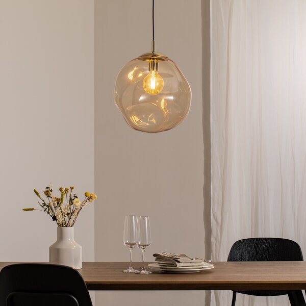 TK Lighting Стъклена висяща лампа Sol, Ø 35 cm, черна/кафява, Затъмняване, Прозрачен, Дневна/трапезария, Стъкло, Модерен