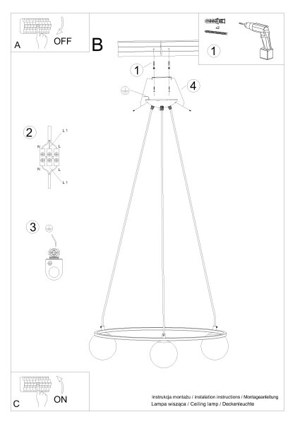 Sollux SL.1213 - Пендел YOLI 3xG9/8W/230V черен