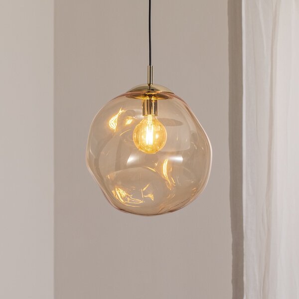 TK Lighting Стъклена висяща лампа Sol, Ø 35 cm, черна/кафява, Затъмняване, Прозрачен, Дневна/трапезария, Стъкло, Модерен