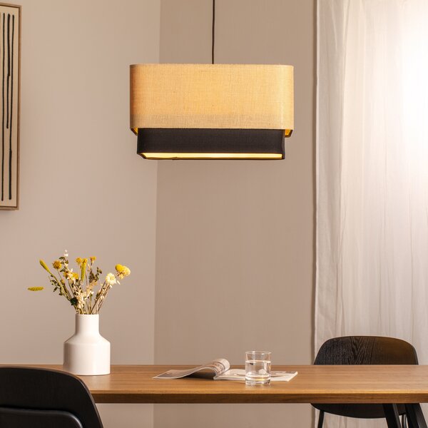 Maco Design Kwadro Duo висящо осветление, черно/бежово, 50x50cm, юта/сатен, Затъмняване, Бежов, Дневна/трапезария, Плат / текстил