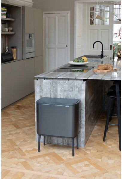 Кош за боклук Brabantia Bo Touch 1008854, 36 л, Плавно и безшумно отваряне, Голям отвор, Тъмносив