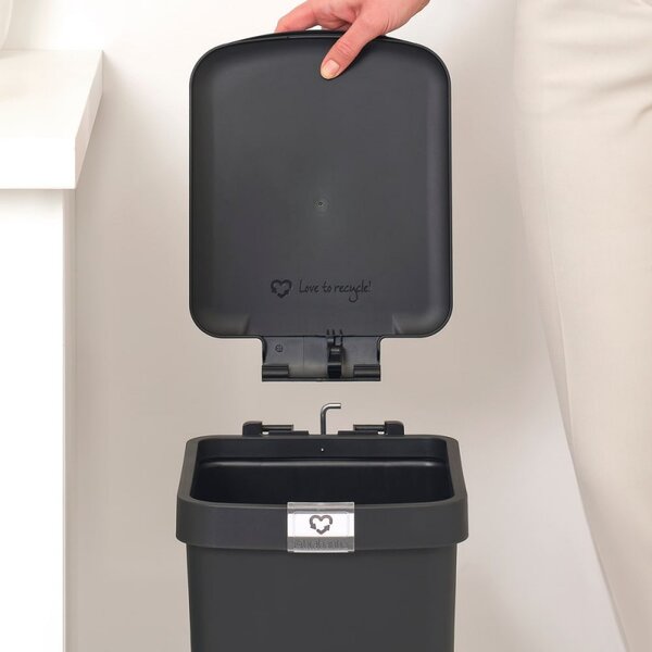 Кош за боклук с педал Brabantia StepUp 1008479, 16 л, Екологични материали, Голям отвор, Тъмносив