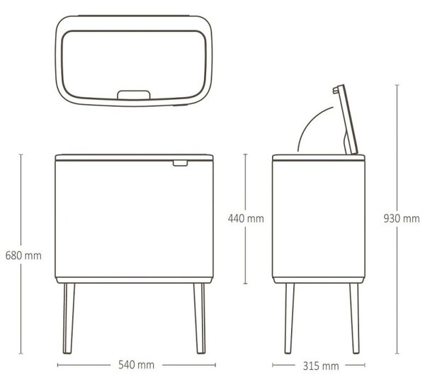 Кош за боклук Brabantia Bo Touch 1005547, 11+23 л, Плавно и безшумно отваряне, Голям отвор, Бежов