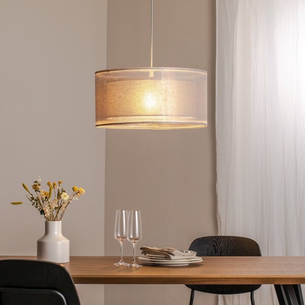 Maco Design Пендел Duo Den Light, сребристо-сив, Ø 50 cm, лен, PVC, Затъмняване, Сив, Дневна/трапезария, Плат / текстил