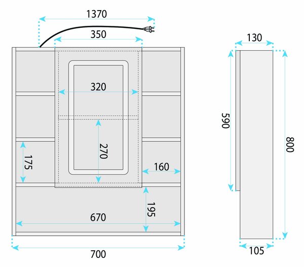 Шкаф с огледало и LED осветление Rea Luna 70x80cm