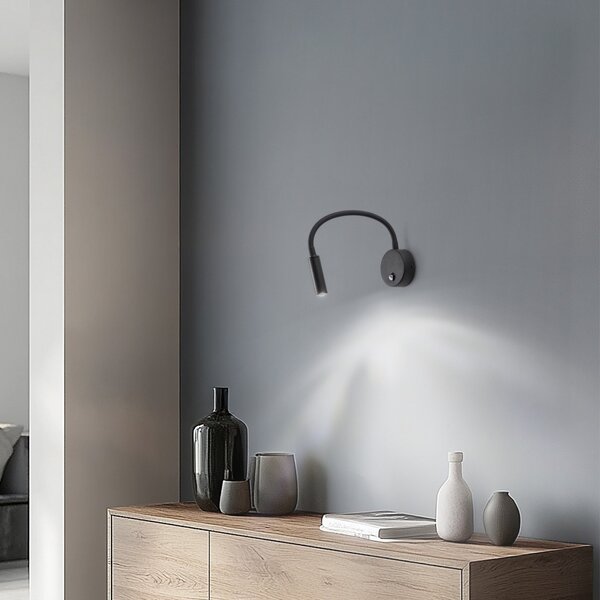 TK Lighting Стена лампа Lagos, 45 см, черна, за четене, регулируема, G9, Черен, спалня, Метал, Модерен, Стенна розетка отдолу