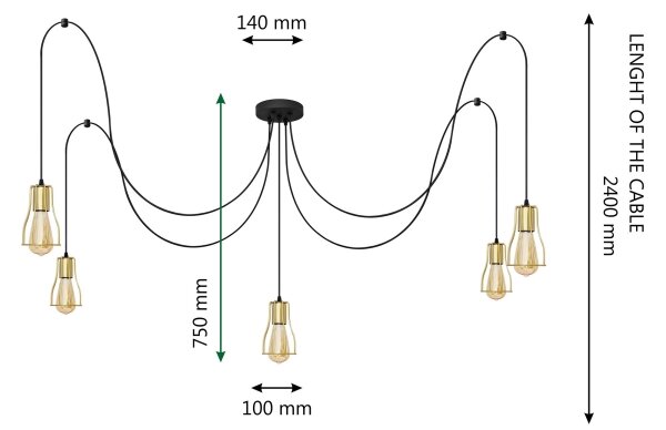 Пендел TUBE LONG 5xE27/15W/230V черен/златист