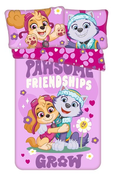 Розово памучно детско спално бельо 100x135 cm Paw Patrol "Pawsome friendships grow" – Jerry Fabrics