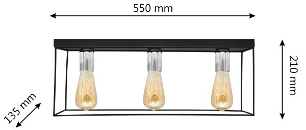 Плафон FINN 3xE27/15W/230V черен/хром