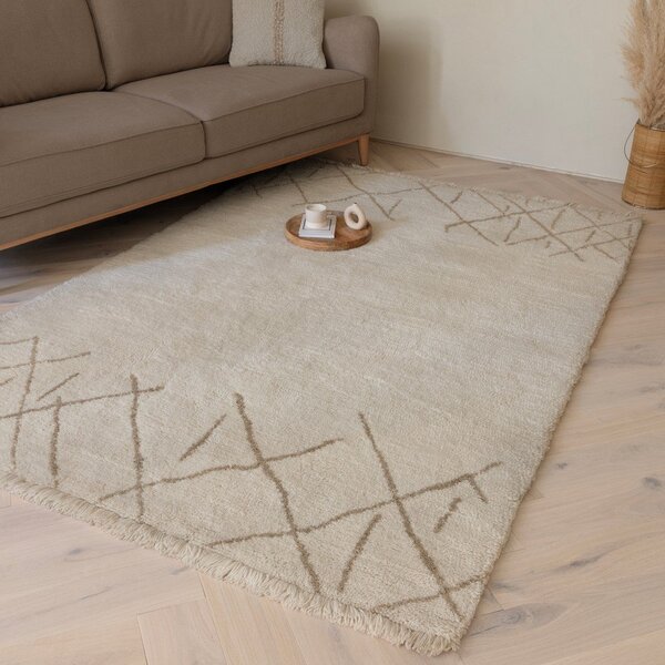 Кремав ръчно изработен вълнен килим подходящ за пране 160x230 cm Azera Crosshatch – Asiatic Carpets