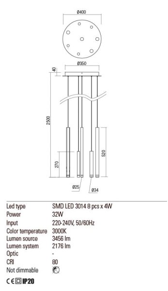 Redo 01-2053 - LED Пендел MADISON 8xLED/4W/230V лъскав хром/черен/меден