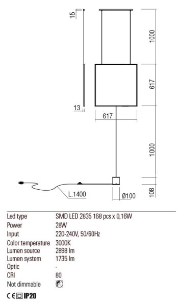 Redo 01-2134 - LED Лампион SLICK LED/28W/230V черен