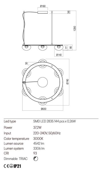 Redo 01-3247- LED Димируем пендел SINCLAIR LED/37,2W/230V CRI 93 IP21