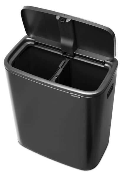 Кош за боклук Brabantia Bo Touch 1008859, 2x30 л, Плавно и безшумно отваряне, Голям отвор, Тъмносив